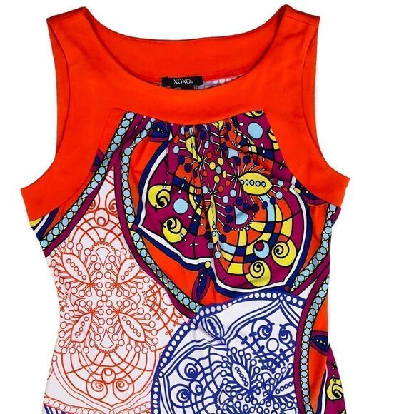 XOXO Multicolor Abstract Print Pullover Sleeveless Stretchy Dress Sz S - Picture 2 of 12